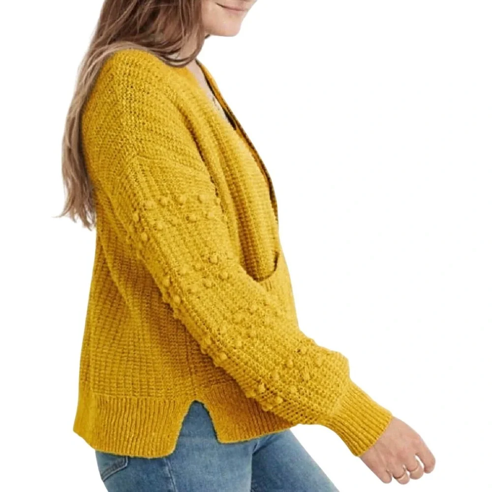 Madewell Bobble Sleeves Mustard Yellow Open Front‎ Textured Knit Cardigan XL